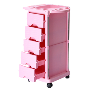 T08 Carrello Parrucchiere Portaoggetti Rosa con Cassetti Chiusi